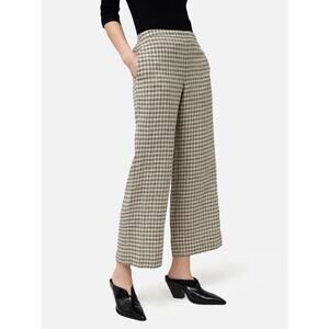 Jigsaw Linen Check Palazzo Trouser in Beige High Waisted Straight Leg Pants